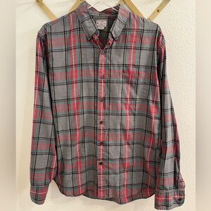 J Crew Quality Woven Tartan Plaid Button Up Large Grey